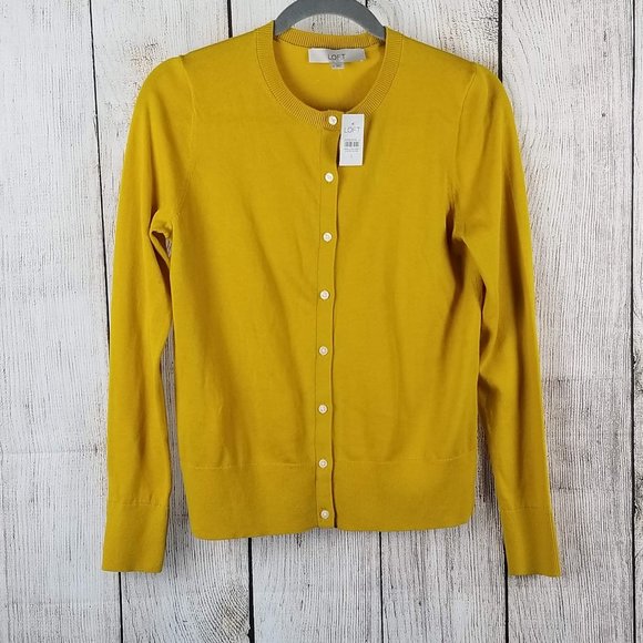 LOFT SIGNATURE CARDIGAN gold Sz small - Picture 2 of 5